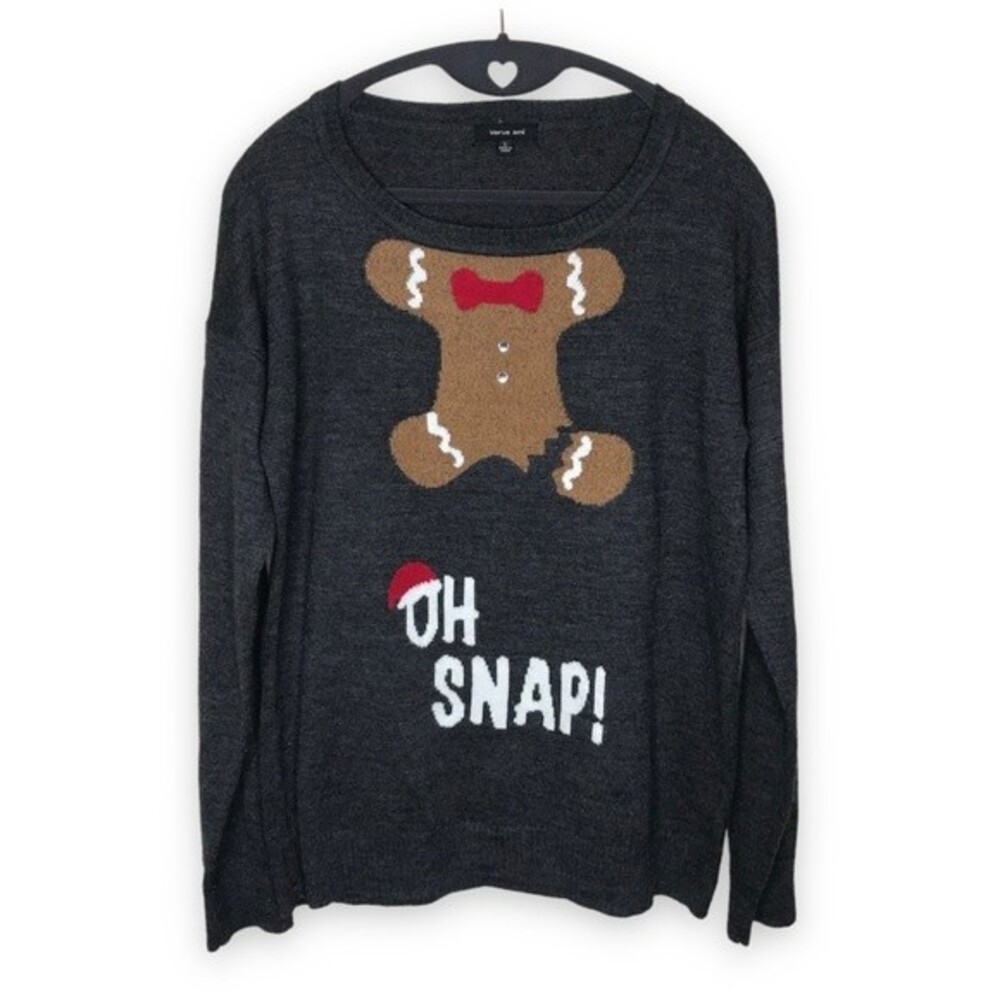 Verve Ami Oh Snap Gingerbread Man Lightweight Gray Sweater Women's Size Large